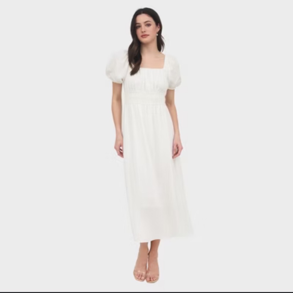 H&M Classic White Puff Sleeve Midi Dress